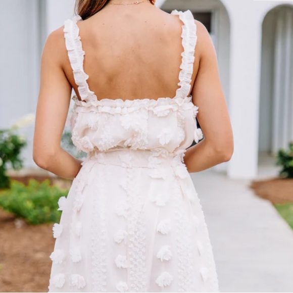 Meet You There Cream White Swiss Dot Midi Dress size large - Picture 4 of 12